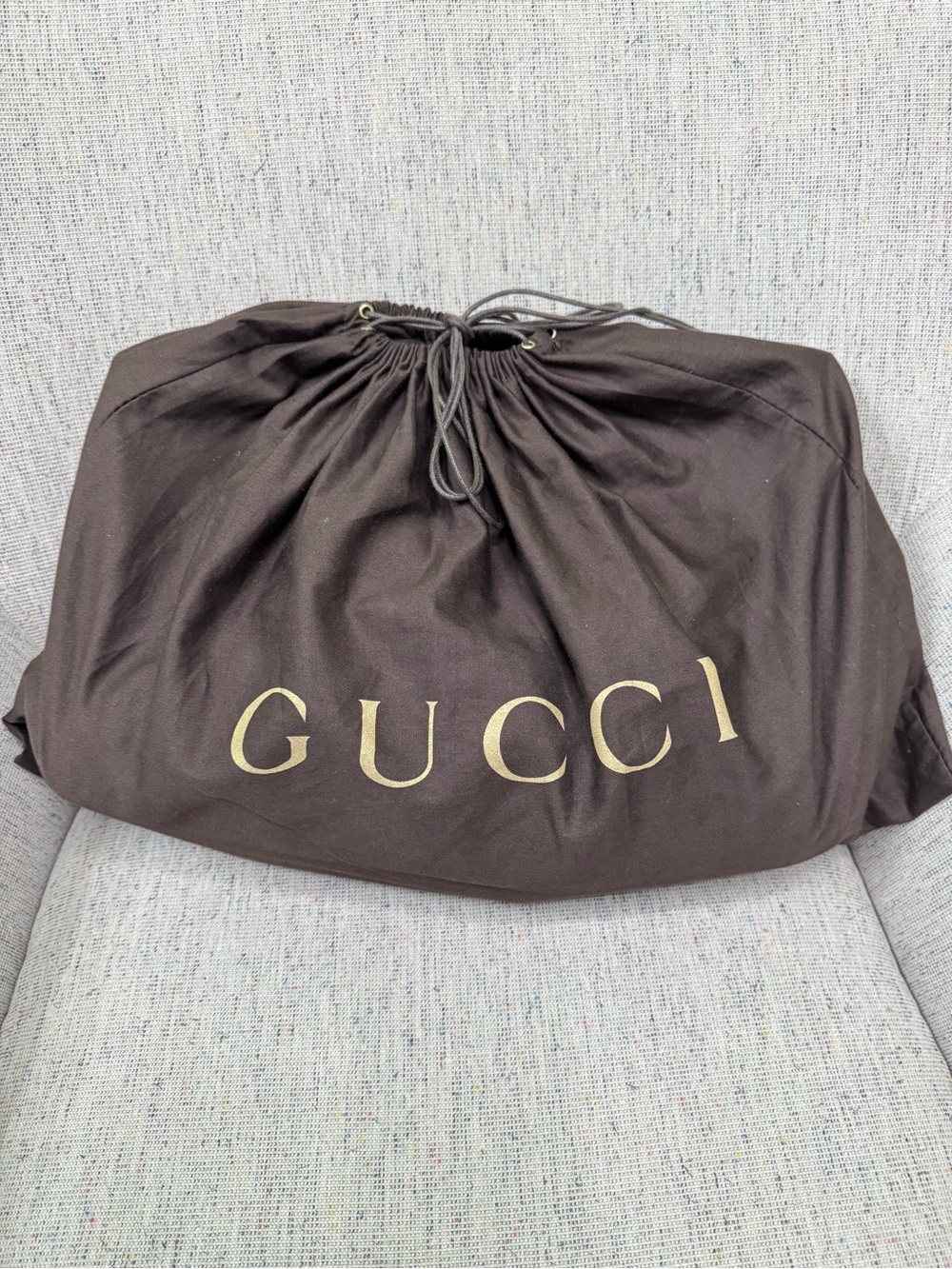 Gucci Brown Drawstring Logo Dust Bag with Gold Print
